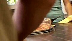 Blonde milf fingers shaved pussy in lingerie heels