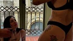 lesbian babes squirt on faces in threesome masturbation