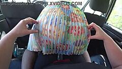 strapon lesbians ravage hairy big ass pussy in car pov