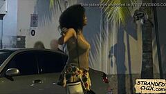 Curly Hitchhiker Teases Outdoor Fuck Temptation