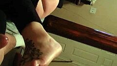 hot babe strokes cock expertly with feet no cum yet