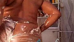 let's steam up my bathroom with ebony big ass shower dildo play!