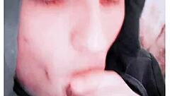 Beautiful tattooed cutie masters self-sucking autofellatio