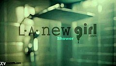 STRIKING BRUNETTE BEAUTY STEPS INTO STEAMY SHOWER!