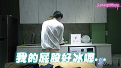 Chinese brunette rides hard cowgirl with intense doggystyle pounding