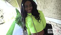 Suggestive chocolate babe takes monster cock deep in ass