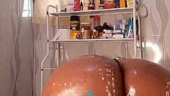 let's steam up my bathroom with ebony big ass shower dildo play!