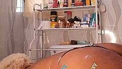 let's steam up my bathroom with ebony big ass shower dildo play!