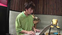 maid cleans then teases guy into making her tight pussy explode cum