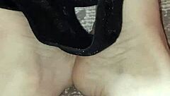 gretala rubs thong on sexy barefoot ebony feet