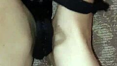 gretala rubs thong on sexy barefoot ebony feet