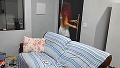 redhead housewife flashes ass and pussy to internet tech guy!