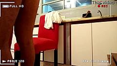 athletic latina caught fucking in kitchen wears fishnets for intense interracial session