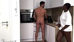 black slut wakes you with deep bj then kitchen destruction