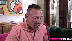 Skinny Shaved Girl Catches Him Wanking for Sloppy Deepthroat