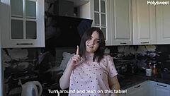 the neighbor she roughly fucks the guy he finished uh the whole table from her hand wait
