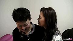 Japanese Cougar Tricked into Amateur MMF Threesome Creampie Orgy