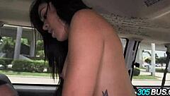 Blonde teen blows then gets fucked hard by amateur in public bus.