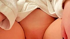 big tits stepmom fingers pussy post-shower ecstasy