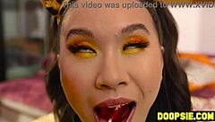 horny asian babe gets roughly humped by neighbor's big dick on halloween