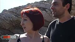 Skinny French teen Mahylis outdoor beach fuck with Alex