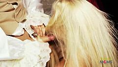 blonde milf's oral skills thrill sofa stud