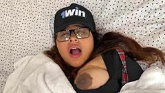 horny milf exposes pussy then takes hardcore pounding to cumshot