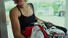 Blonde neighbor Raelyn deepthroats then doggystyle pounded