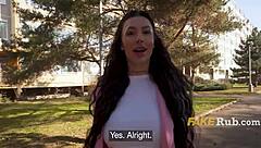 girl ditches boyfriend for cash to fuck friend outdoors flashing big tits