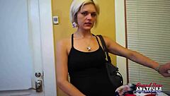 Blonde neighbor Raelyn deepthroats then doggystyle pounded