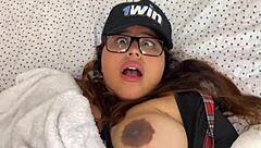 horny milf exposes pussy then takes hardcore pounding to cumshot