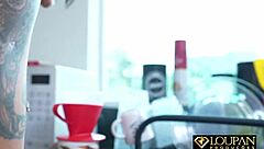 brunette amateur gags on cock then anal creampie