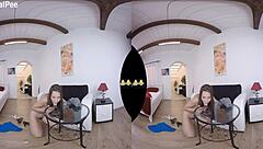 busty tattooed babe soaks heels in golden piss shower