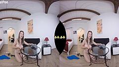 busty tattooed babe soaks heels in golden piss shower