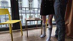 shy college roommates sneak first-time dorm sex under miniskirts