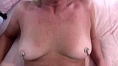 Oiled blonde milf housewife gaping shaved pussy creampie closeup