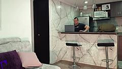 horny latina milf roommate caught masturbating then roughly creampied on tits