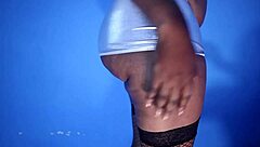 tall ebony with huge long legs rips tight miniskirt panties for fat ass striptease