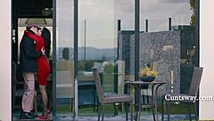 Wife's big tits tempt teen into squirting lesbian scissoring lies