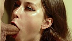 naughty brunette schoolgirl toys pussy then rides cock hard