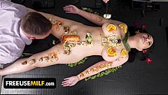 busty asian chef serves freeuse pounding amid gourmet feast