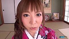 asian bitch flashes kimono for hung guy's rough creampie doggystyle!