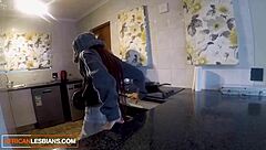 Hot Ebony College Babes Scissoring Kitchen Counter