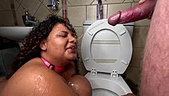 deepthroating monster cock by toilet as he flushes my head