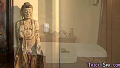 adorable teen throats old man's cock during oily massage