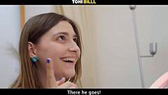 shy russian wife cheats boldly on sofa as husband watches