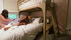 bunk bed threesome with mature blonde and young tight pussy
