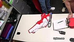 extra curvy mall cop threesome with shoplifters rips clothes!