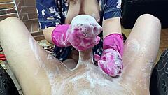 Housewife in Latex Gloves Milks Cock for Explosive Cumshot Fetish