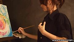 oh damn, watch this redhead babe rip clothes and paint her perfect shaved pussy!